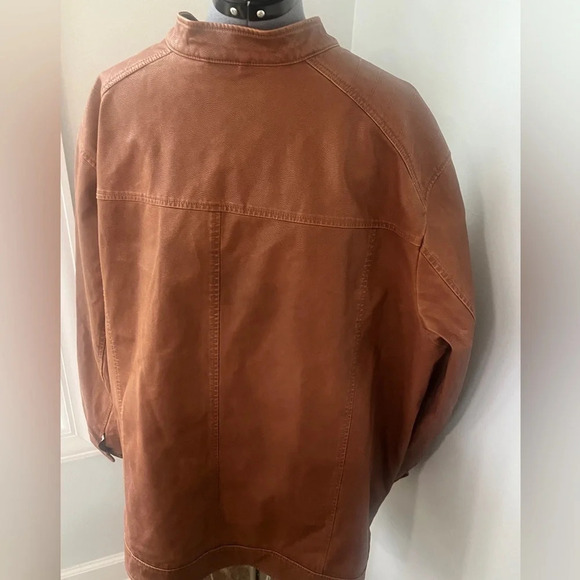 Roundtree & Yorke Sz 3XLT Brown Weatherproof Faux Leather Bomber Jacket NEW - Picture 10 of 15